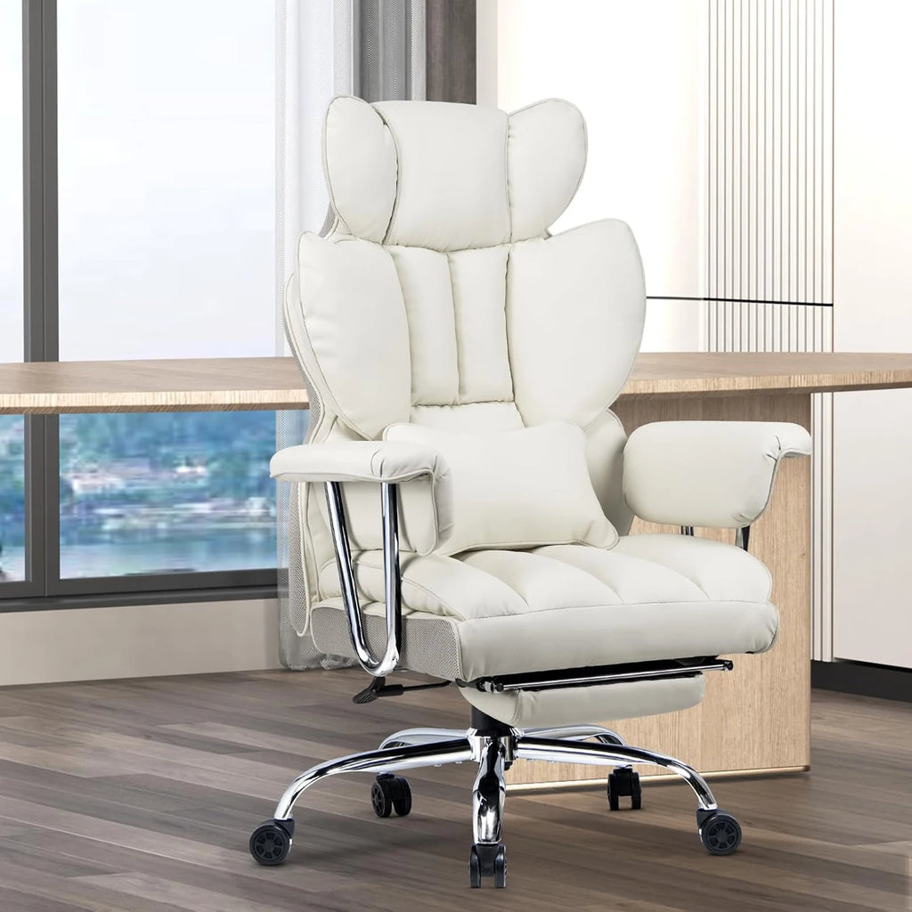 White Reclining Office Desk Chair