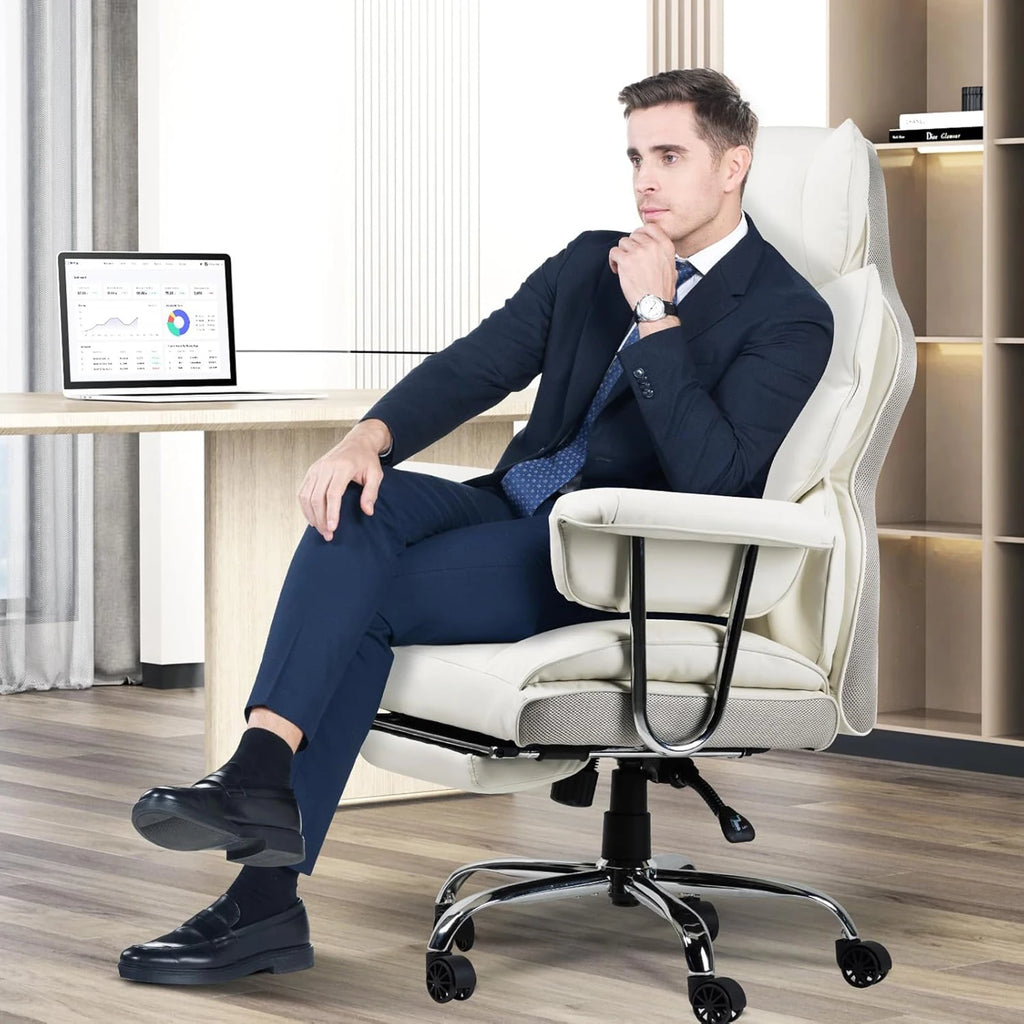 White Reclining Office Desk Chair