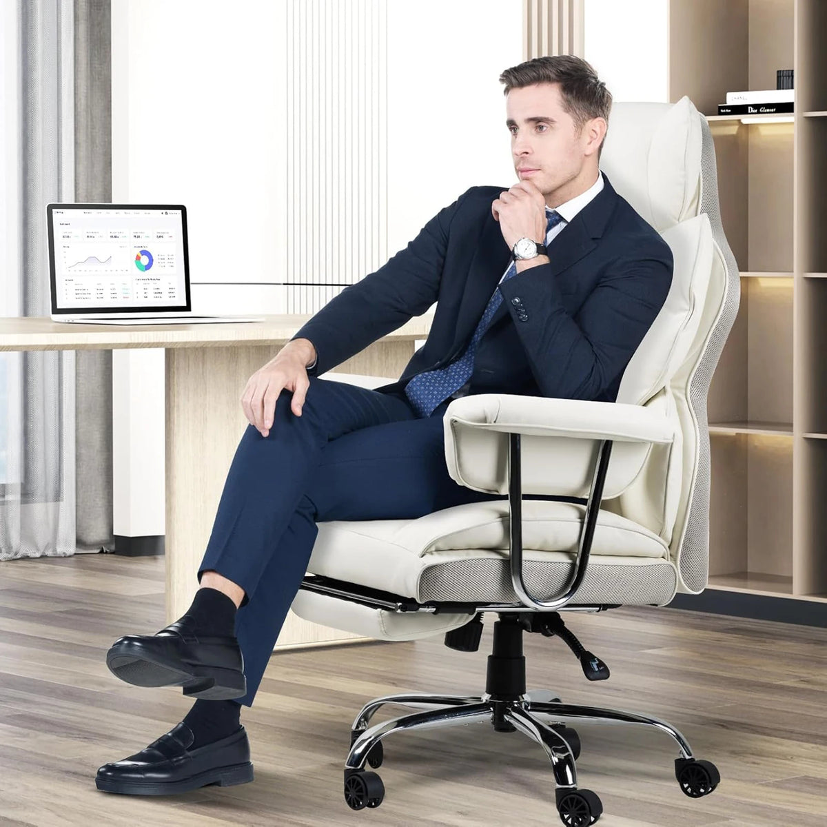 White Reclining Office Desk Chair