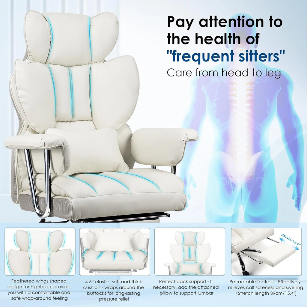 White Reclining Office Desk Chair