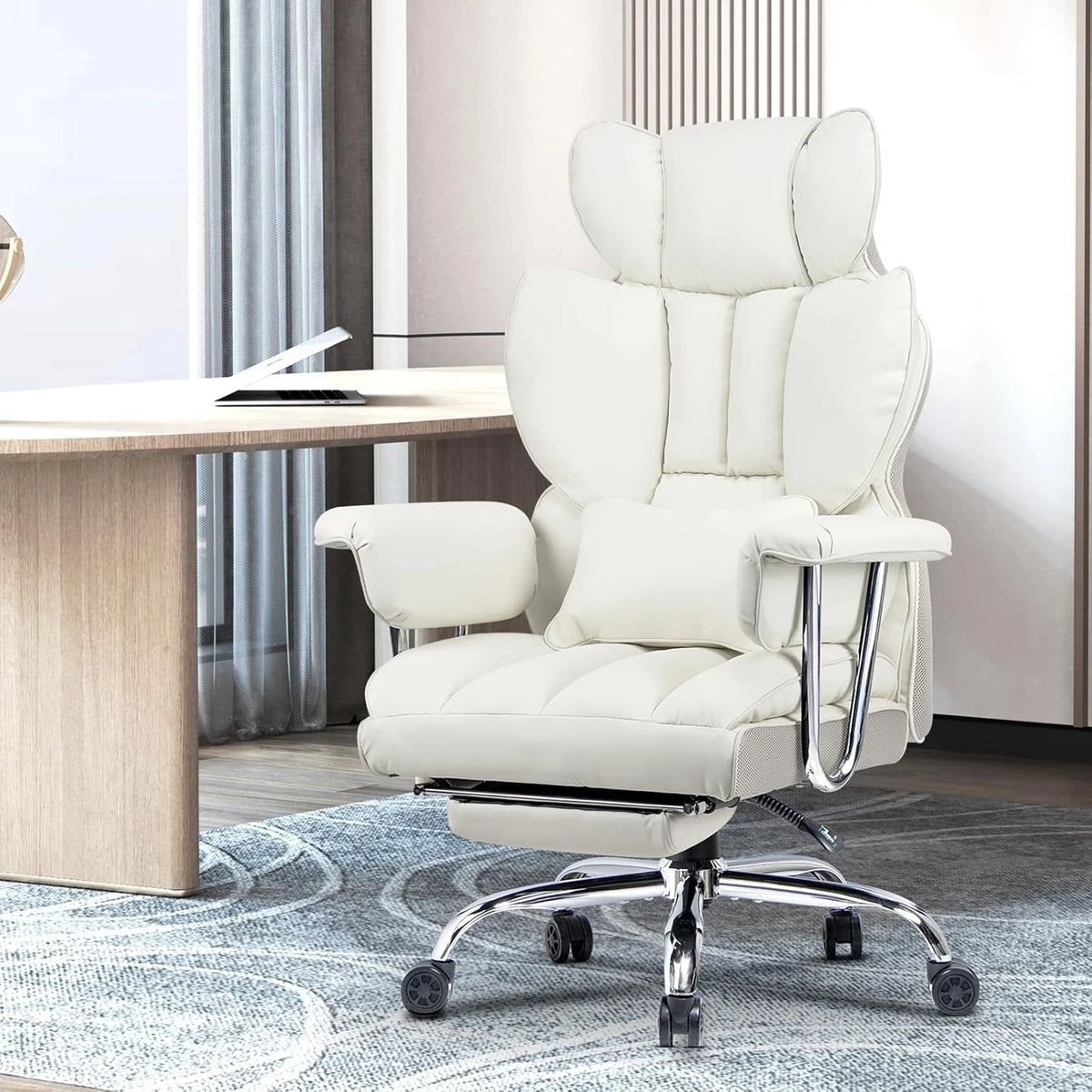 White Reclining Office Desk Chair