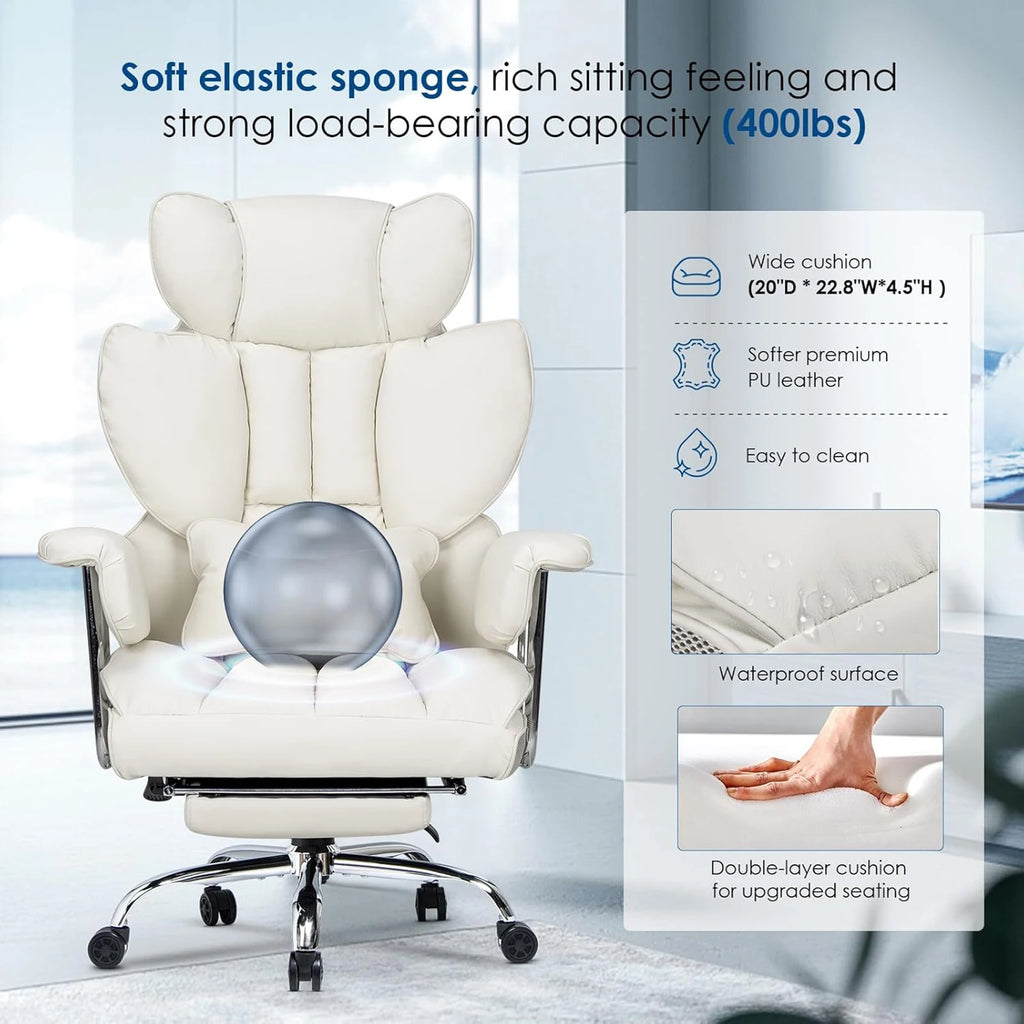 White Reclining Office Desk Chair