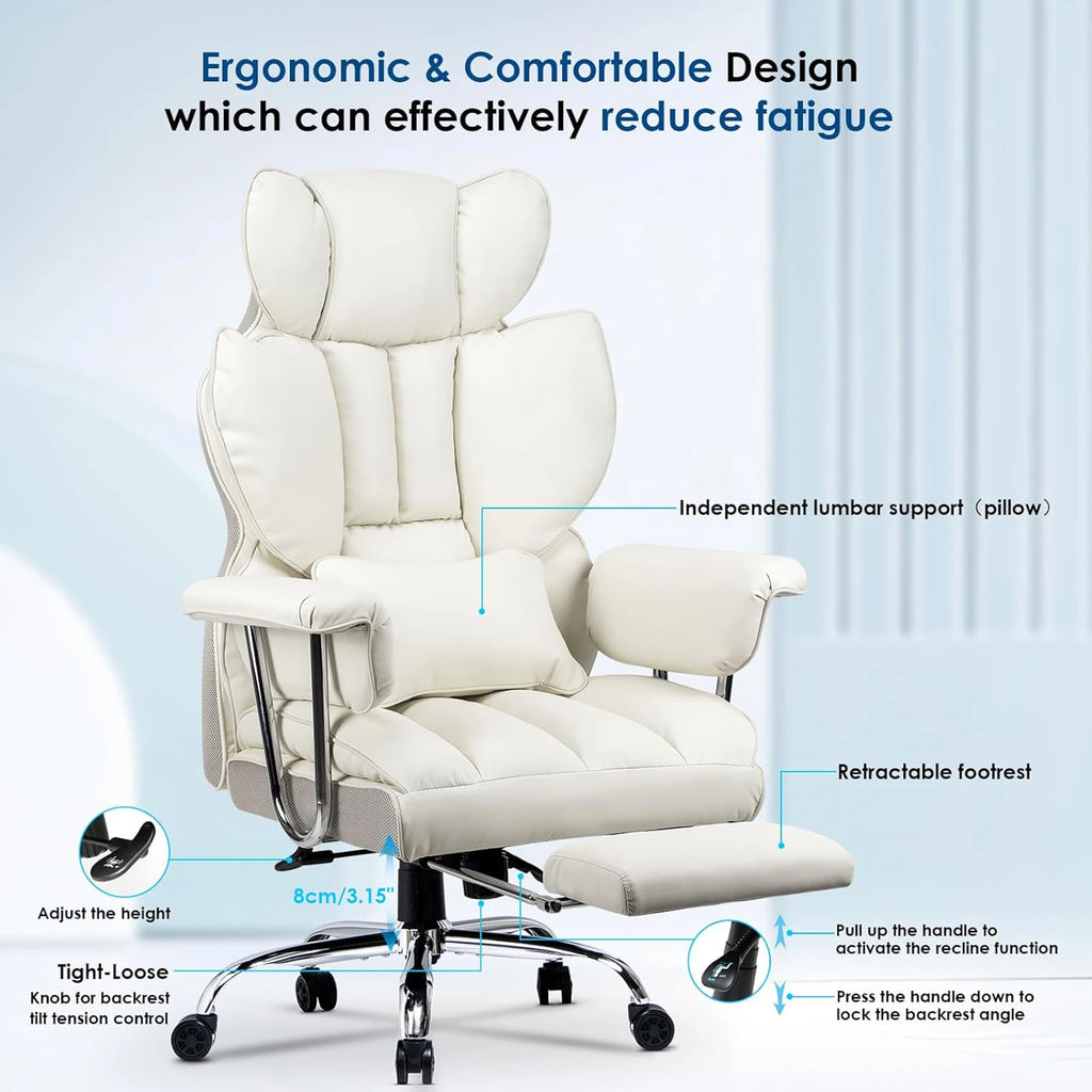 White Reclining Office Desk Chair